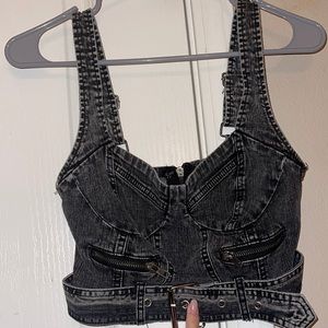 Black denim crop tank